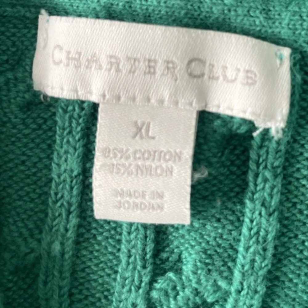 Charter Club Green Cable knit Cotton Sweater Preppy Smart Xl - Picture 3 of 6